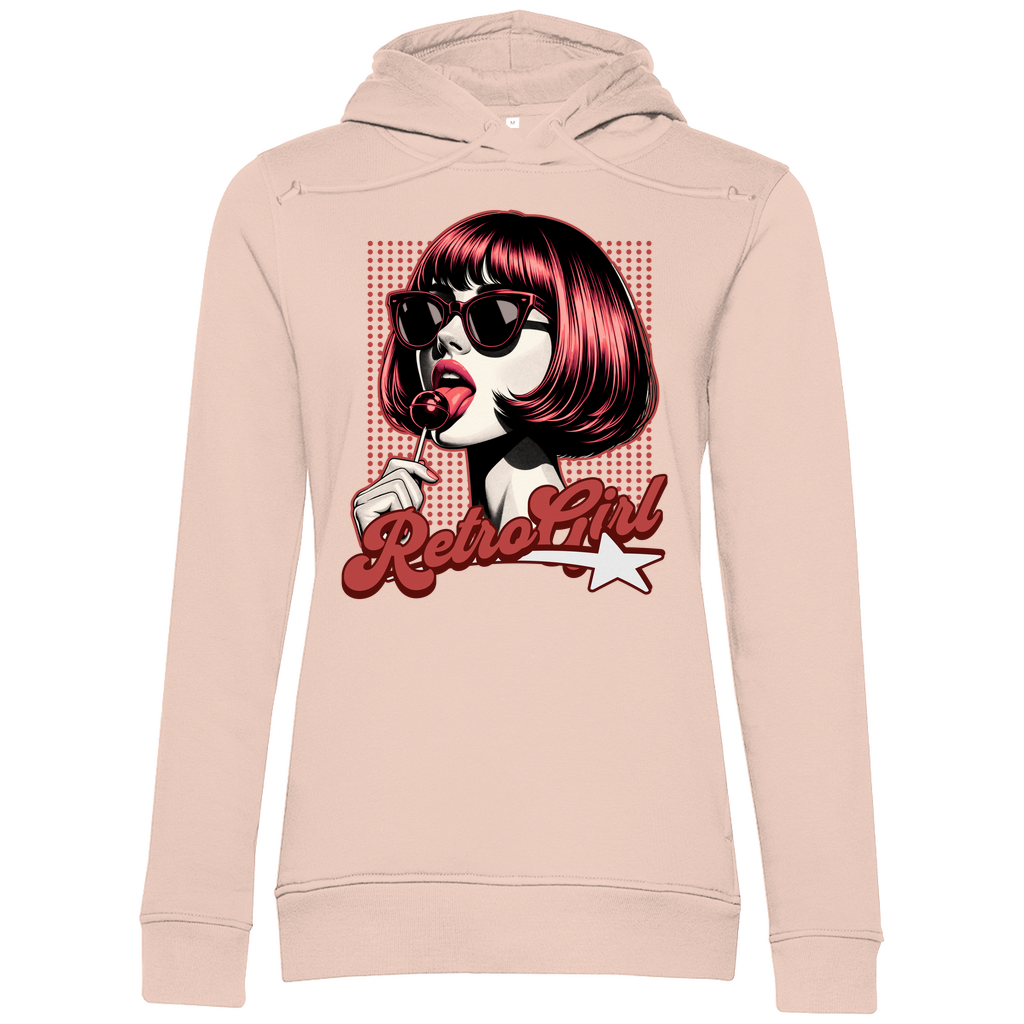 Damen Premium Bio Hoodie mit Retro Girl-Design, erhältlich in vielen ausgesuchten Farben, aus nachhaltiger Baumwolle, bequem und stilvoll – Delamira.