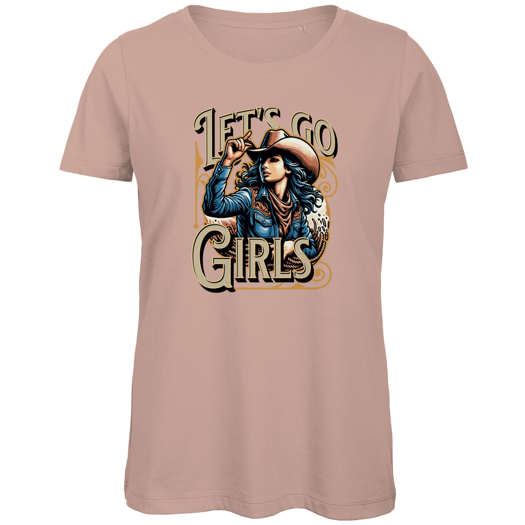 Damen Premium Bio T-Shirt mit 'Let's Go Girls'-Design, erhältlich in vielen ausgesuchten Farben, aus nachhaltiger Baumwolle, bequem und stilvoll – Delamira.