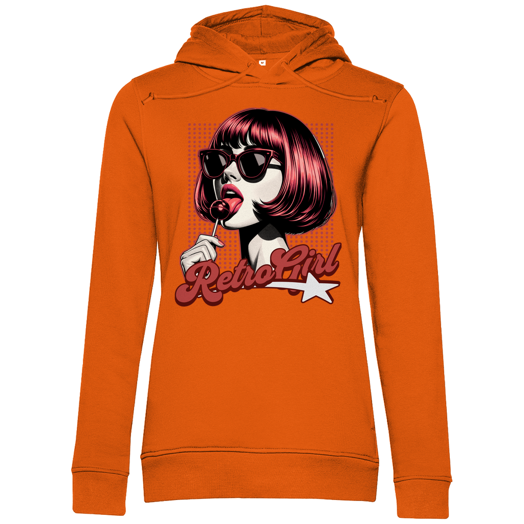 Damen Premium Bio Hoodie mit Retro Girl-Design, erhältlich in vielen ausgesuchten Farben, aus nachhaltiger Baumwolle, bequem und stilvoll – Delamira.