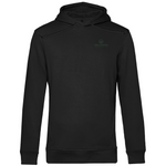 Ein schwarzer Premium Bio Hoodie mit delamira-Logo auf der linken Brust. Das schlichte und zeitlose Design kombiniert Nachhaltigkeit mit Stil. Der Hoodie überzeugt durch seine hochwertige Verarbeitung, eine bequeme Kapuze mit Kordelzug und eine perfekte Passform. Ideal für alle, die Wert auf umweltfreundliche Mode und einen cleanen Look legen.