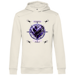 Ein baigefarbener Hoodie mit einem auffälligen Design in der Mitte. Das Motiv zeigt ein violettes Herz, umgeben von Dornen und stachelartigen Elementen. Über dem Herz steht der Schriftzug "Hurtful", darunter "Sacrifice Bound" in hellen Farben. Der Hoodie hat eine künstlerische und emotionale Ausstrahlung, ideal für einen individuellen Look.