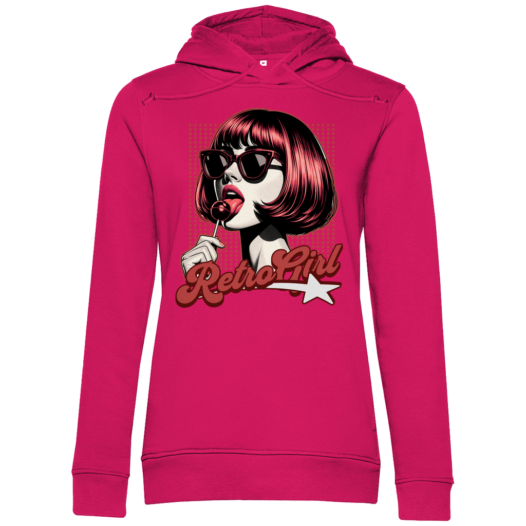 Damen Premium Bio Hoodie mit Retro Girl-Design, erhältlich in vielen ausgesuchten Farben, aus nachhaltiger Baumwolle, bequem und stilvoll – Delamira.