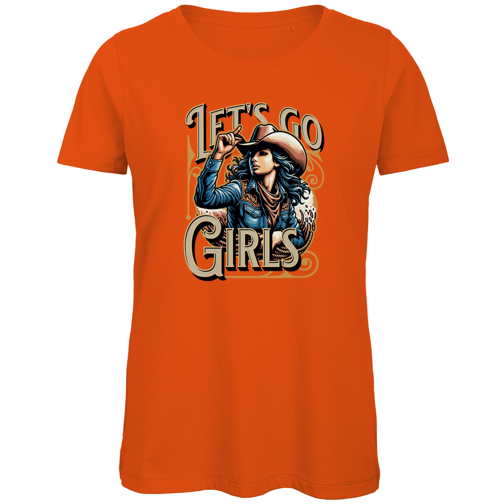 Damen Premium Bio T-Shirt mit 'Let's Go Girls'-Design, erhältlich in vielen ausgesuchten Farben, aus nachhaltiger Baumwolle, bequem und stilvoll – Delamira.