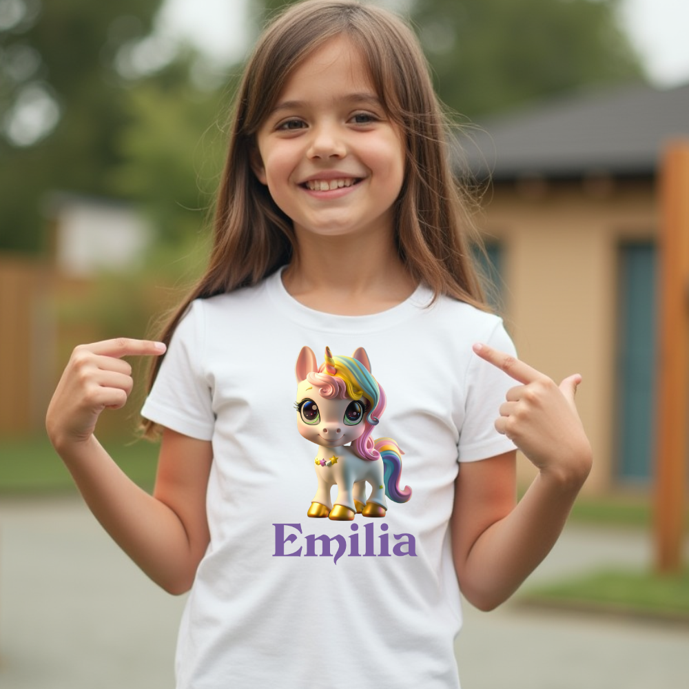 Personalisiertes Kinder Premium Bio T-Shirt Einhorn Emilia