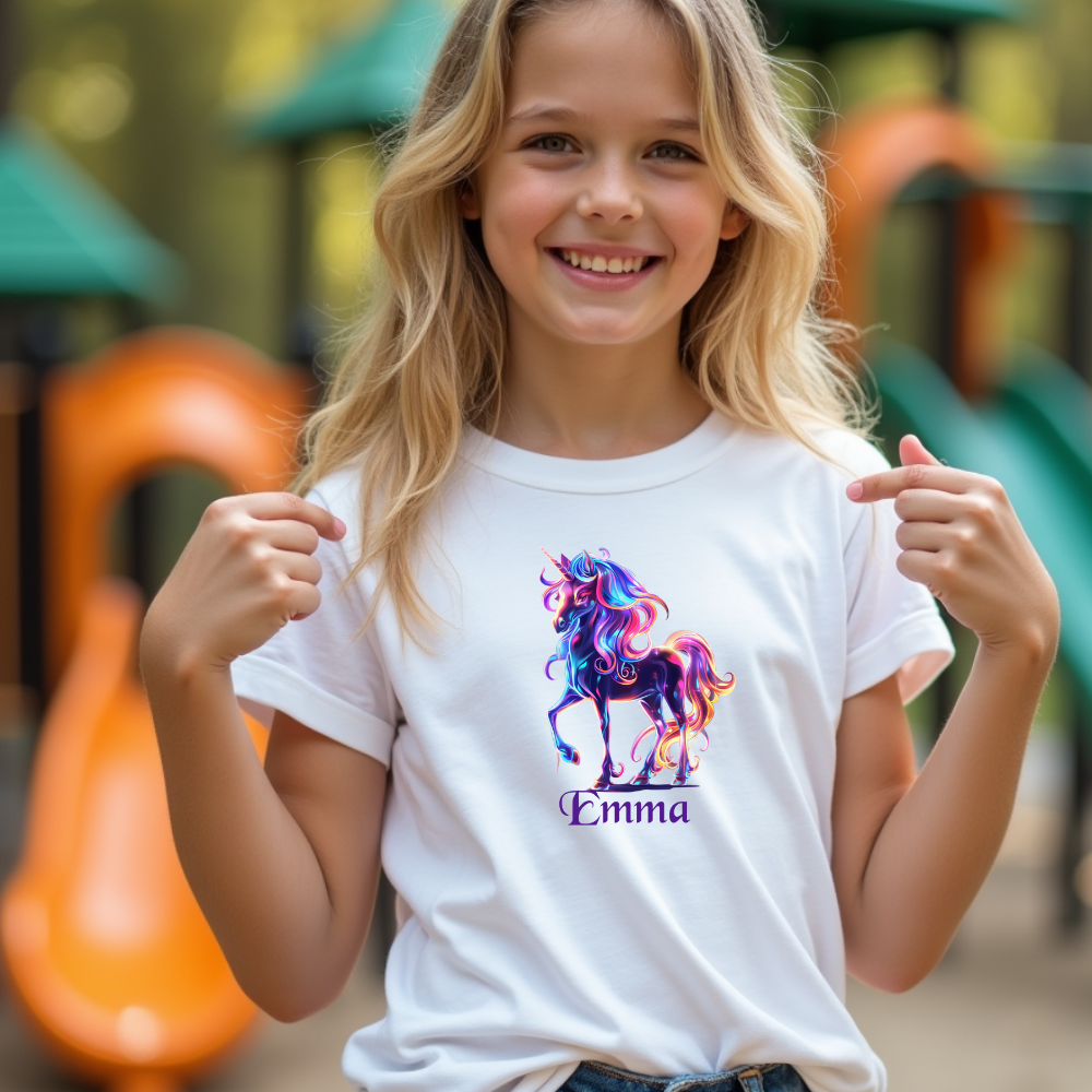 Personalisiertes Kinder Premium Bio T-Shirt Einhorn Emma