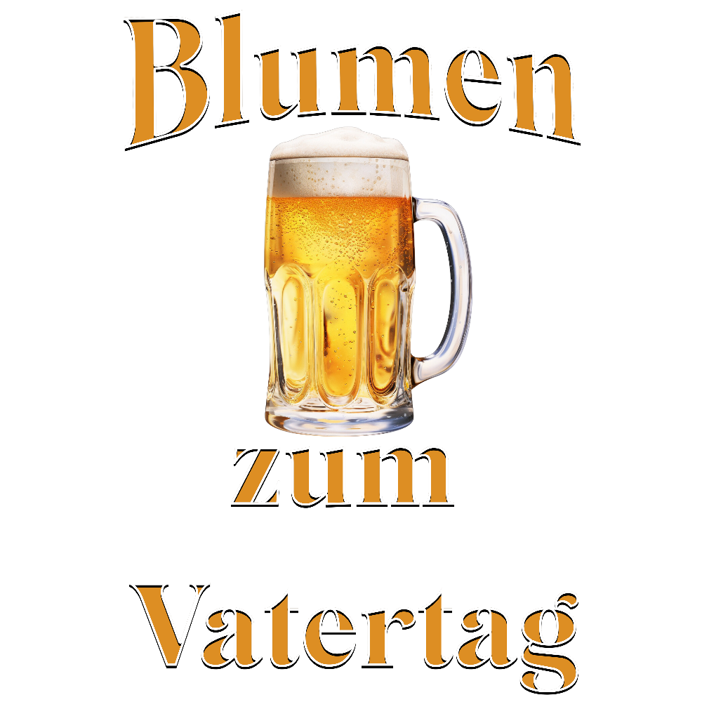 Humorvolles T-Shirt-Design mit dem Spruch: „Blumen zum Vatertag“. Ein großer, goldener Bierkrug in der Mitte des Designs ersetzt auf witzige Weise die klassischen Blumen. Ein perfektes Geschenk für Väter, die ihren Ehrentag mit einem kühlen Bier genießen und diesen besonderen „Blumenstrauß“ zu schätzen wissen!