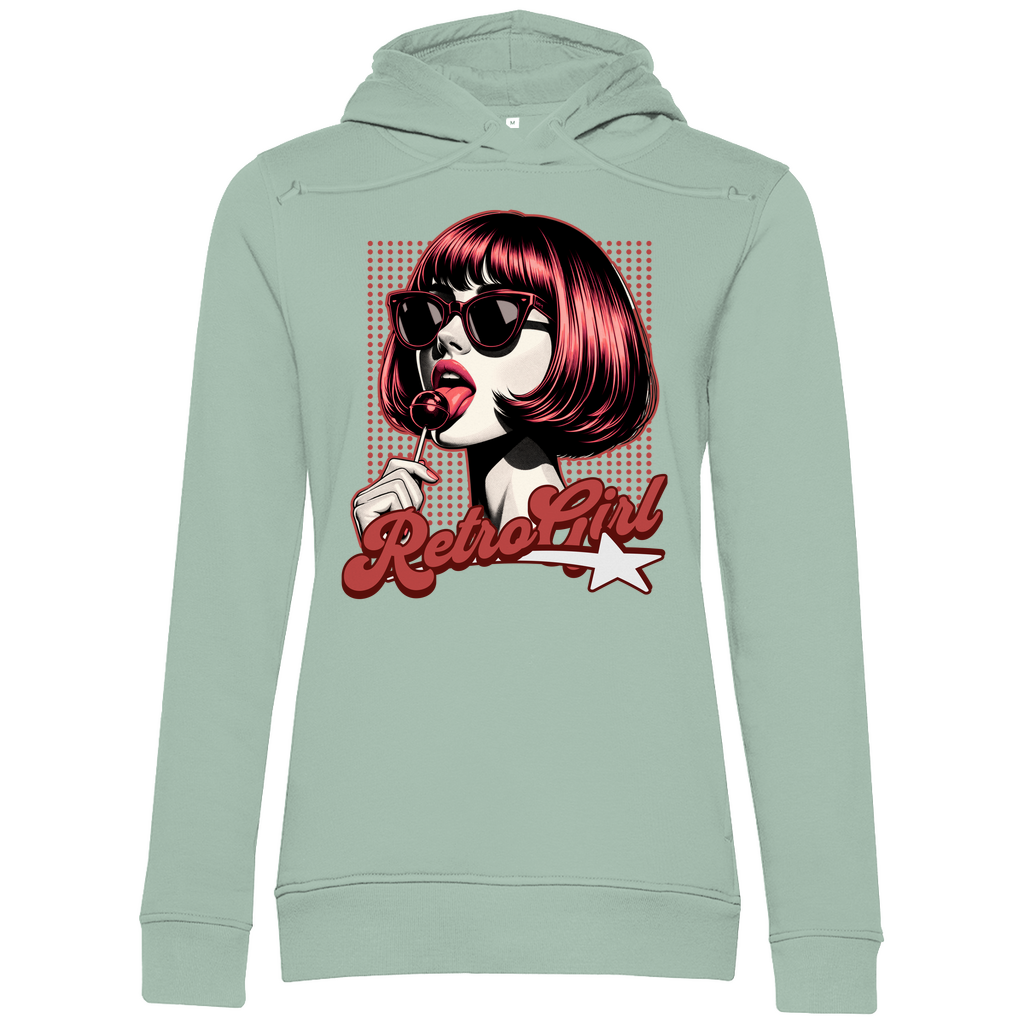 Damen Premium Bio Hoodie mit Retro Girl-Design, erhältlich in vielen ausgesuchten Farben, aus nachhaltiger Baumwolle, bequem und stilvoll – Delamira.