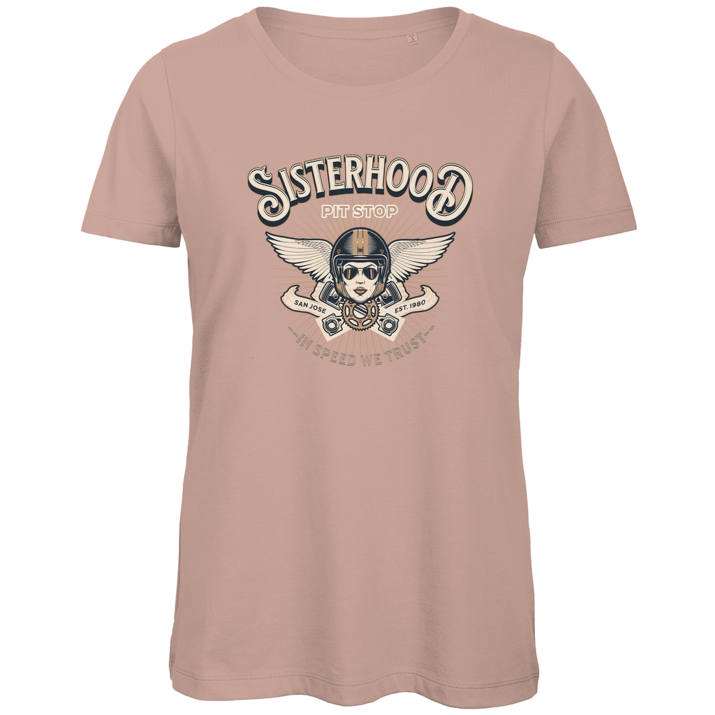 Damen Premium Bio T-Shirt mit stilvollem Sisterhood-Design, erhältlich in einer Vielzahl ausgesuchter Farben, aus weicher und nachhaltiger Baumwolle gefertigt, ideal für einen bequemen und modischen Look – Delamira.