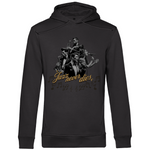 Ein dunkelgrauer Hoodie mit einem lebendigen Jazz-Motiv. Das Design zeigt eine Gruppe von Musikern, die verschiedene Instrumente spielen, umgeben von musikalischen Noten. Der Schriftzug "Jazz never dies" ist in eleganter Schrift unterhalb der Musiker platziert. Das Design vermittelt eine nostalgische und künstlerische Atmosphäre, ideal für Jazzliebhaber.