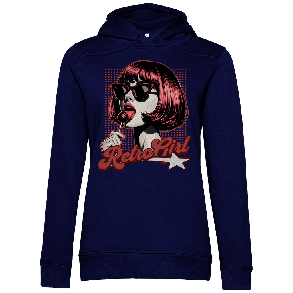 Damen Premium Bio Hoodie mit Retro Girl-Design, erhältlich in vielen ausgesuchten Farben, aus nachhaltiger Baumwolle, bequem und stilvoll – Delamira.