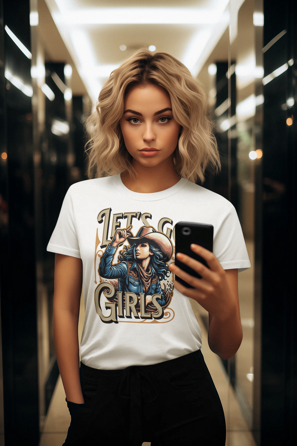 Damen Premium Bio T-Shirt mit 'Let's Go Girls'-Design, erhältlich in vielen ausgesuchten Farben, aus nachhaltiger Baumwolle, bequem und stilvoll – Delamira.